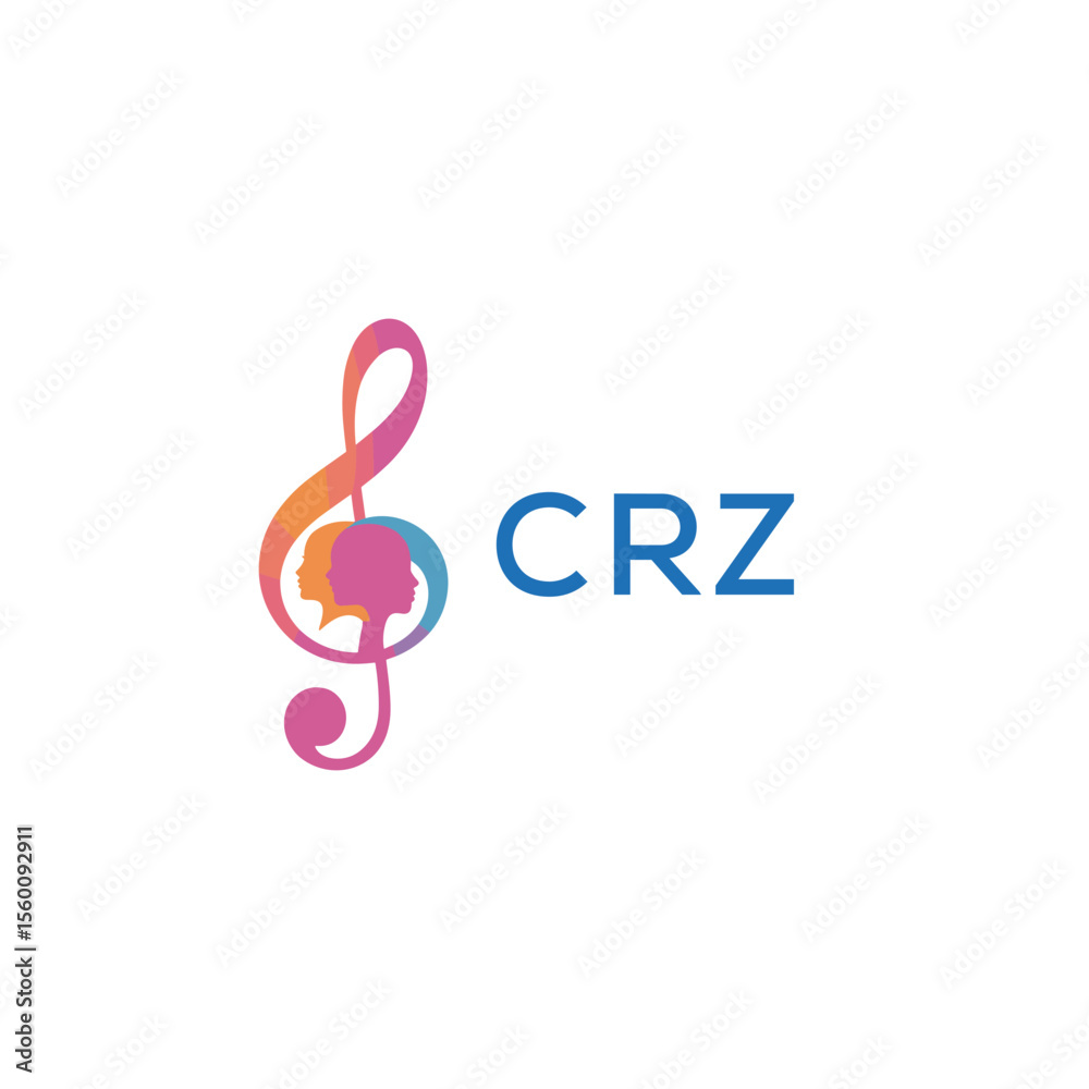 Obraz premium CRZ “Abstract music school logo with people and melody icon” CRZ Later Logo, “Modern music therapy logo with faces and note symbol”