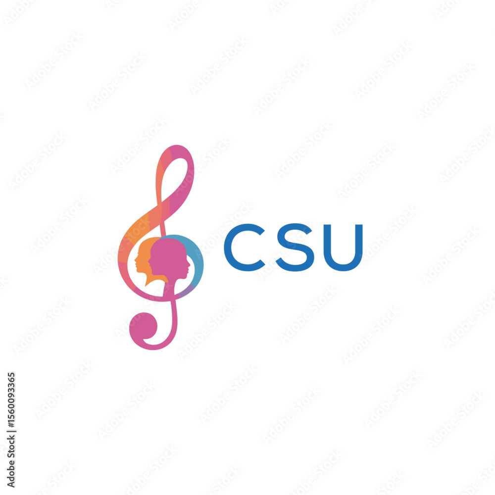 Fototapeta premium CSU “Abstract music school logo with people and melody icon” CSU Later Logo, “Modern music therapy logo with faces and note symbol” 