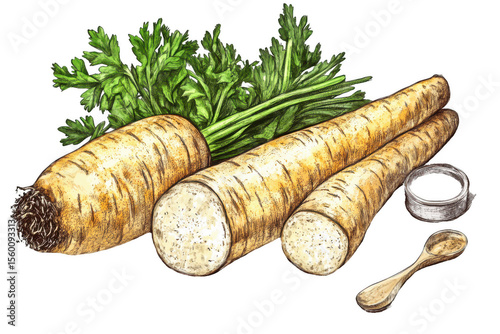 Horseradish Flavoring Sketch Illustration: Vintage Culinary Herb for Cooking and Seasoning Themes, PNG Transparent
