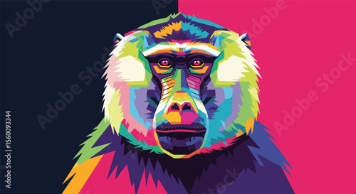 A Colorful Mandrill Portrait A Vibrant Explosion of Geometry and Primate Majesty