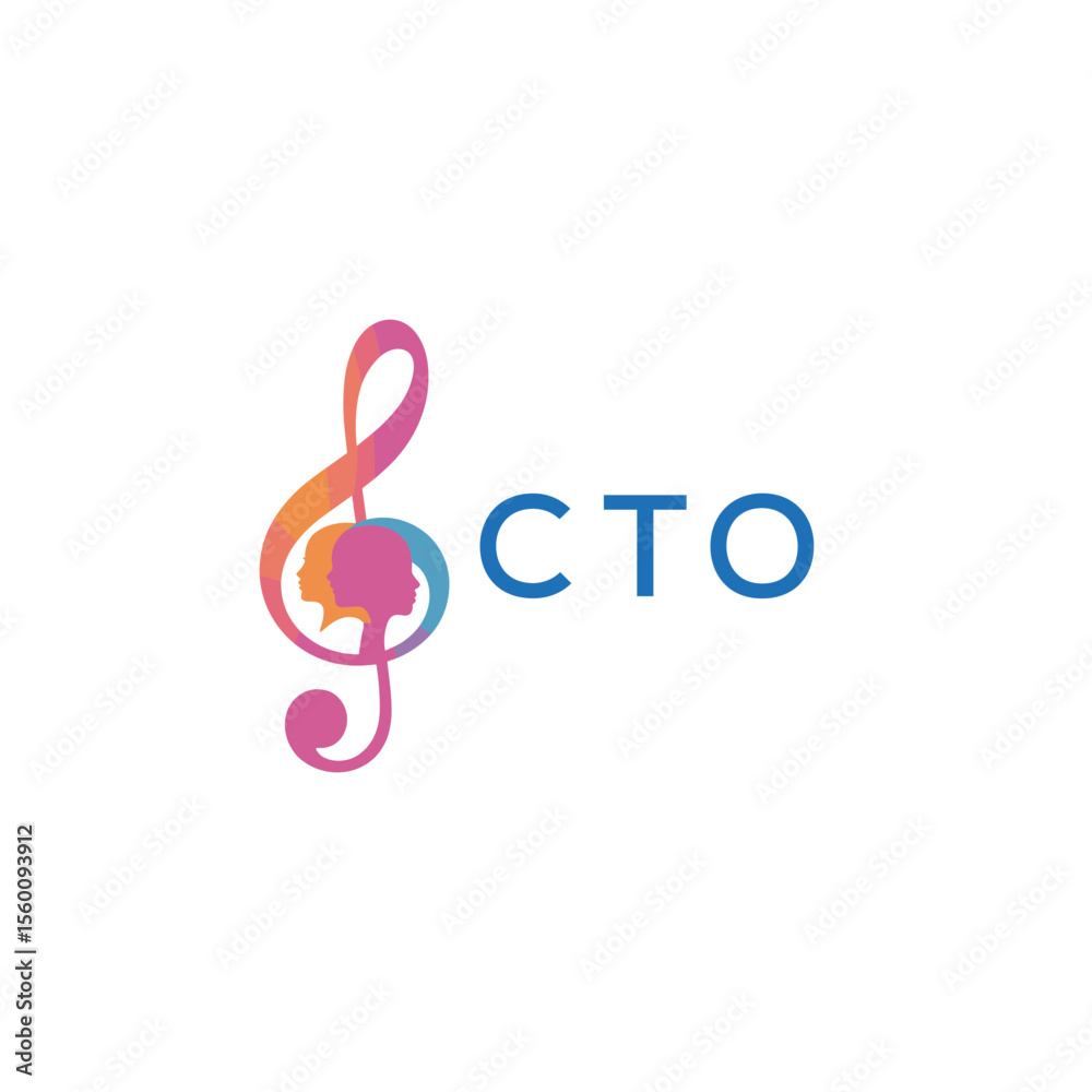 Fototapeta premium CTO “Abstract music school logo with people and melody icon” CTO Later Logo, “Modern music therapy logo with faces and note symbol” 