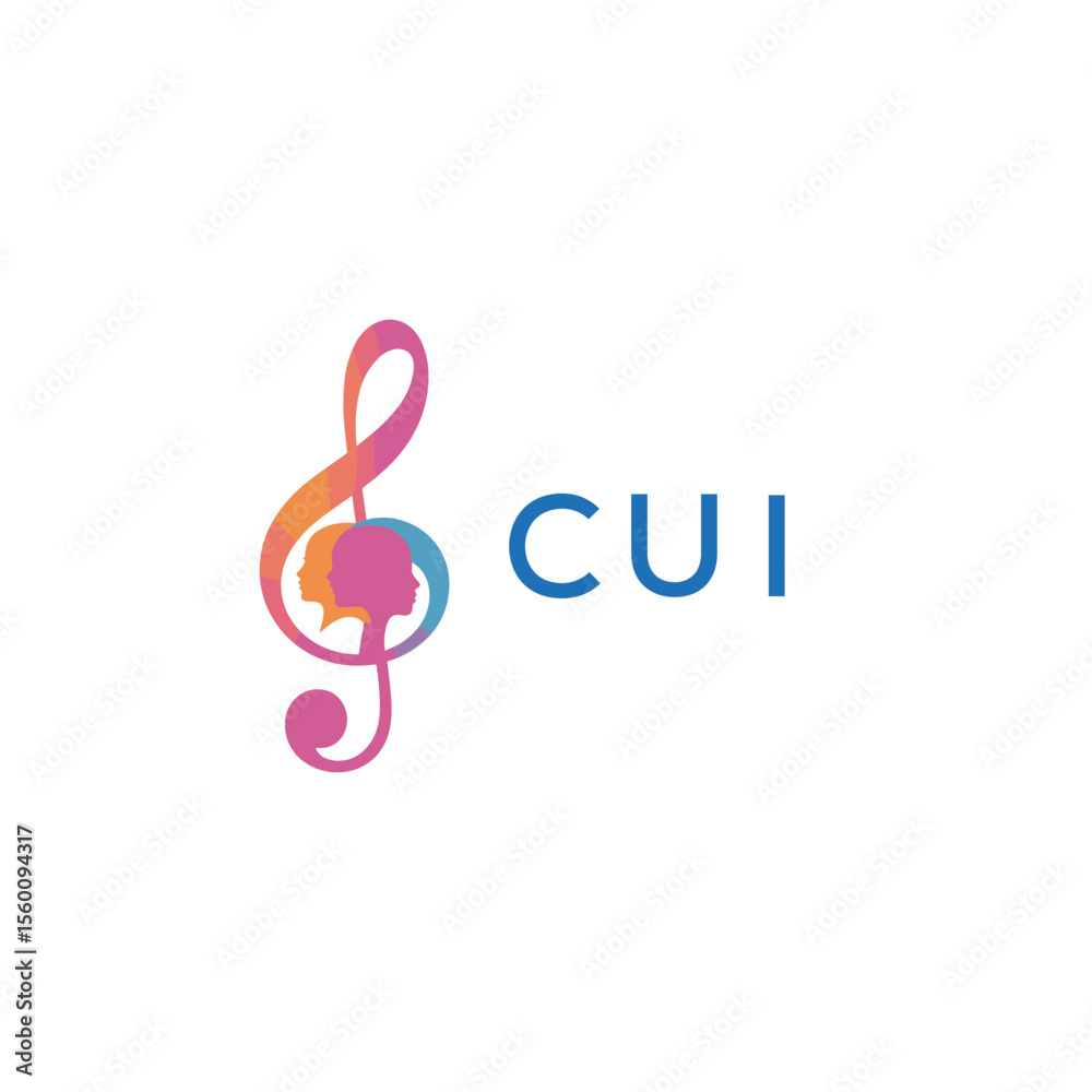 Obraz premium CUI “Abstract music school logo with people and melody icon” CUI Later Logo, “Modern music therapy logo with faces and note symbol”