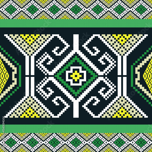 Pixel, Pastel Geometric Floral Tile Seamless Pattern for carpet, print, wrap, decorative, illustration, Fabric, Wallpaper, Ceramics. 
