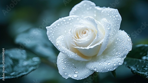 Beautiful White Rose with Water Droplets for Fresh Floral Photography