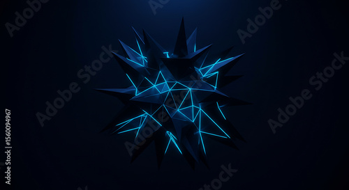 Abstract geometric starburst with glowing blue neon lines on a dark background