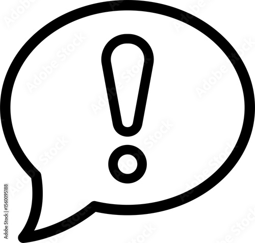 Black outline of an exclamation mark inside a speech bubble symbol representing important information or a warning isolated on transparent background