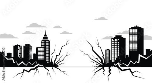 The Ground Shakes A City Under Siege Earthquake With Ground Cracking Wide