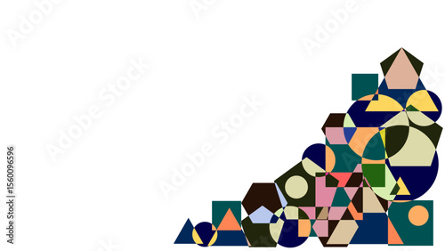 Colorful geometric pattern design with triangles and shapes in corner arrangement
