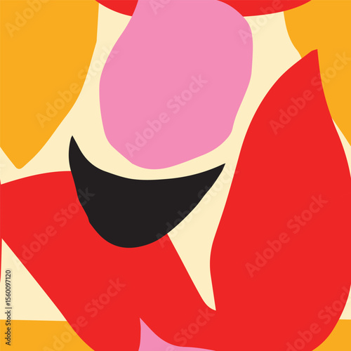 Seamless abstract pattern with bold organic shapes in modern collage style. Trendy, playful, and artistic seamless pattern in bright colors