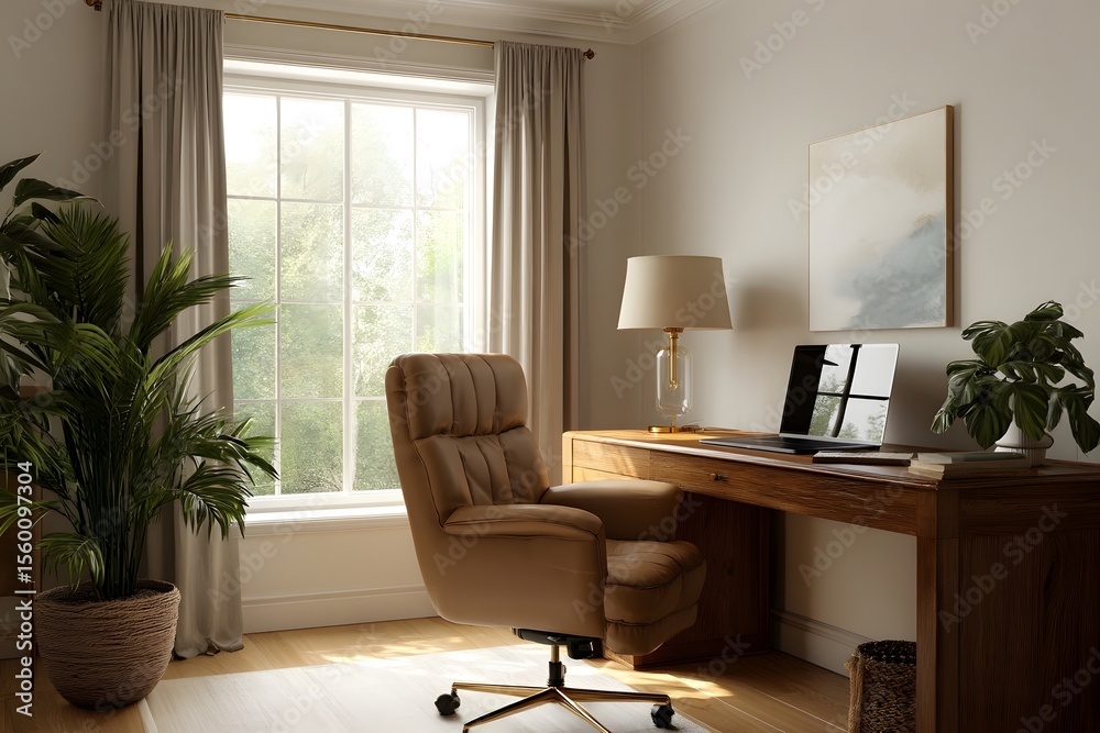 Fototapeta premium Quiet luxury home office with plant
