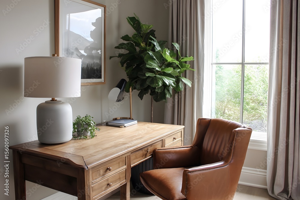 Fototapeta premium Quiet luxury home office with plant