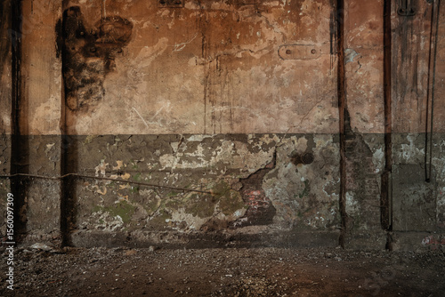 Old, empty industrial wall, background with copy space
