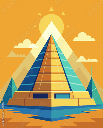 An ancient pyramid its smooth sides now home to powerful solar panels symbolizing a blend of ancient and modern technologies.. Vector illustration