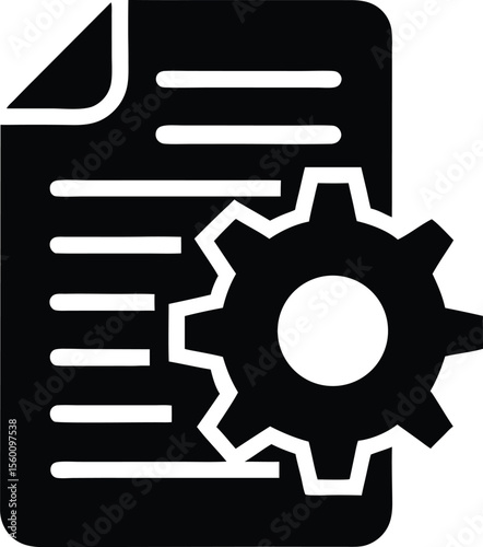 Document with gear icon, process improvement vector illustration