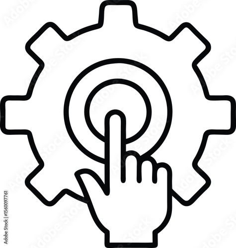Outline icon of finger tapping gear, interactive optimization settings