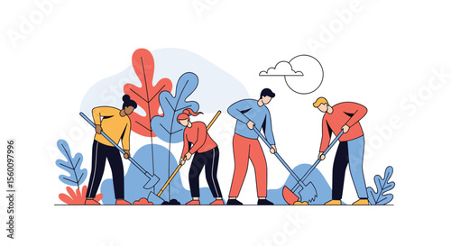 People Working Together Gardening Planting Cultivating The Soil For Green Environment And Sustainability