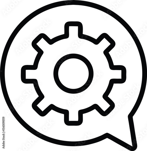 Chat bubble icon with a gear representing system settings, conversation customization, automated messaging, and workflow configuration