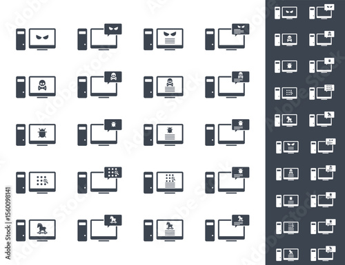 Malware desktop icon set. Hacking concept.