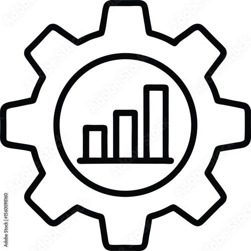 Bar chart with gear optimization icon