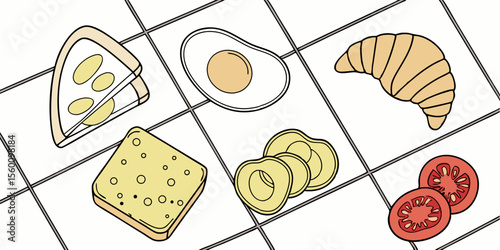 Vector illustration of an autumn food set with isolated sweet bakery, chocolate dessert, and breakfast pastry icons