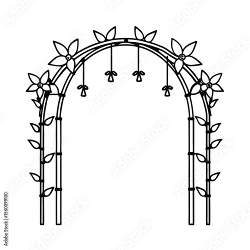 Bamboo arch structure with climbing vines in garden entrance Vector illustration