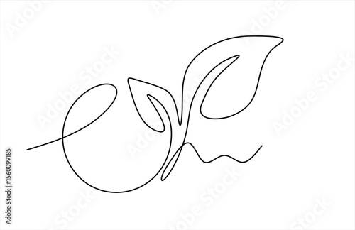 Self drawing of continuous one line draw plant logo Seedling gardening plants, sprouts. Editable stroke. Hand drawn one line vector. 