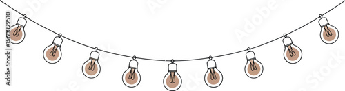 Single one line Festoon, garland with bulbs drawing with one editable continuous line. silhouette on white background	