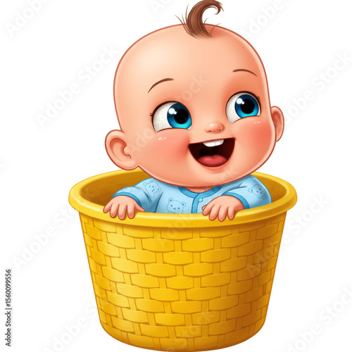 Happy Baby in Laundry Basket Vector Illustration