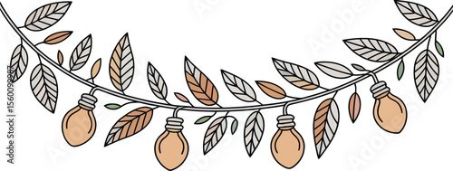 Single one line Festoon, garland with bulbs drawing with one editable continuous line. silhouette on white background	