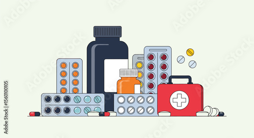 Collection of Pills Capsules Medicine and Drugs for Medical Treatment Emergency Kit