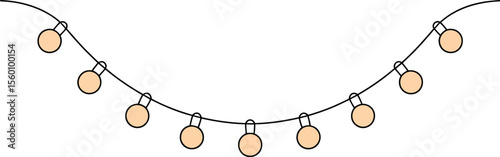 Single one line Festoon, garland with bulbs drawing with one editable continuous line. silhouette on white background	