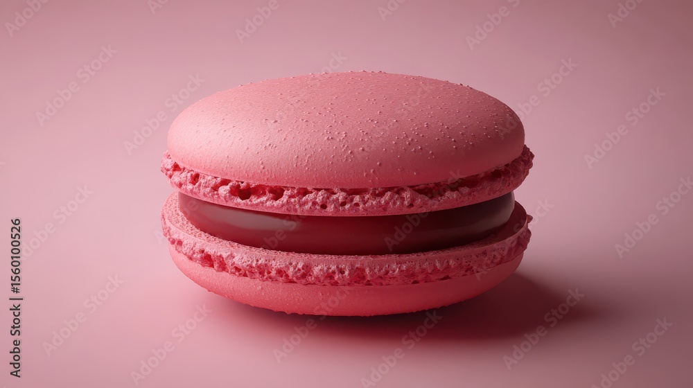 A detailed shot of a virtual raspberry macaroon with a smooth outer shell and rich filling. A detailed shot of a virtual raspberry macaroon with a smooth outer shell and rich filling.