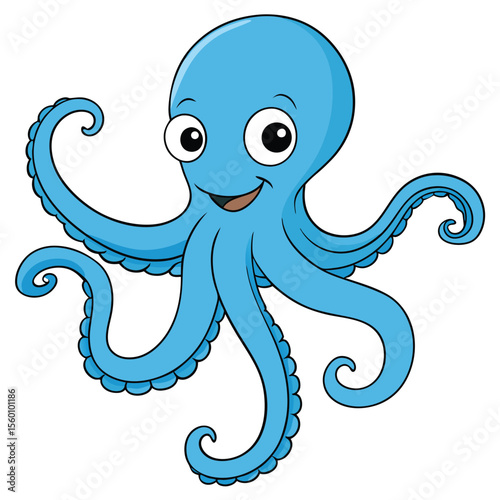 A curious octopus extending a tentacle, its suckers visible, against a clean white background, an intelligent marine animal.