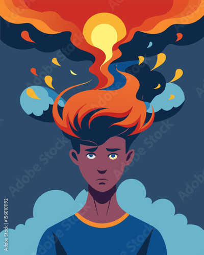 A persons mind and body in a state of turmoil much like a violent stress tornado wreaking havoc on everything in its path.. Vector illustration