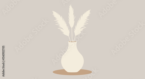A minimalist illustration of a vase holding fluffy, feathery pampas grass.