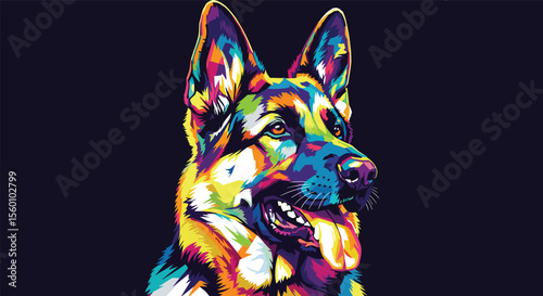 Colorful German Shepherd Dog Portrait A Vibrant Explosion of Art and Canine Majesty