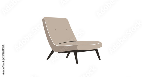 A minimalist illustration of a modern beige armchair, isolated on white background.