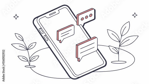 Isometric mobile phone with chat bubbles vector illustration for social media and communication design concept