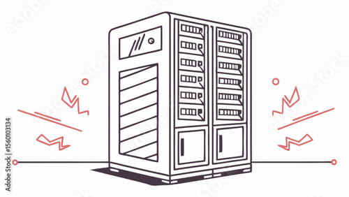 Illustration of server rack data center for it infrastructure and network administration tasks and solutions