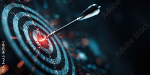 Stunning photo of arrow hitting target in the digital realm using data and cyber technologies, highlighting business success. perfect for digital marketing concepts.
