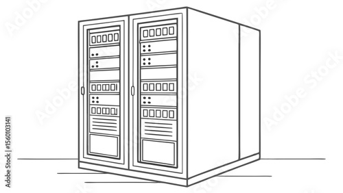 Illustration of server rack cabinet for data storage and networking infrastructure in the data center