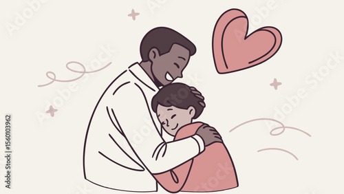 Father and child hugging illustration showing love and care for family bonding and relationship drawing