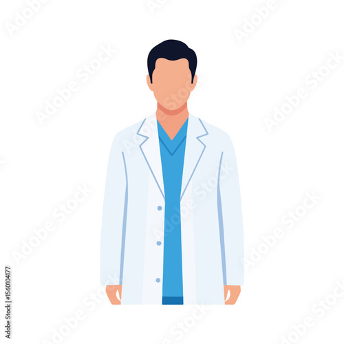 Illustration of a faceless doctor wearing a white lab coat, standing upright.