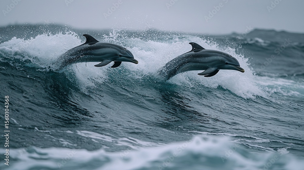 Fototapeta premium Dolphins leaping ocean waves