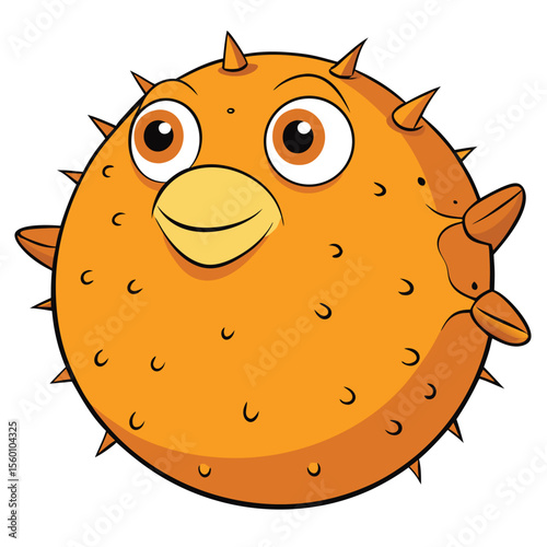 A pufferfish fully inflated and spiky, isolated on a clean white background, a unique and defensive marine creature.