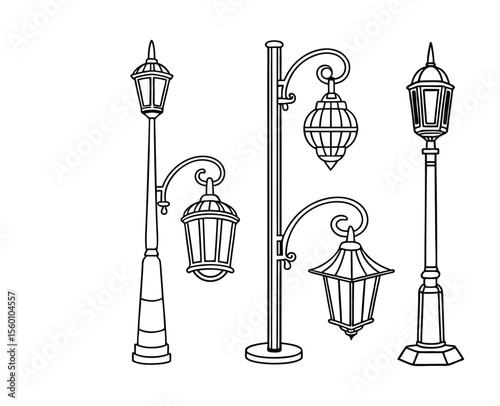  Vintage Street Lamp Illustration, Five Lantern Designs with  Silhouette
