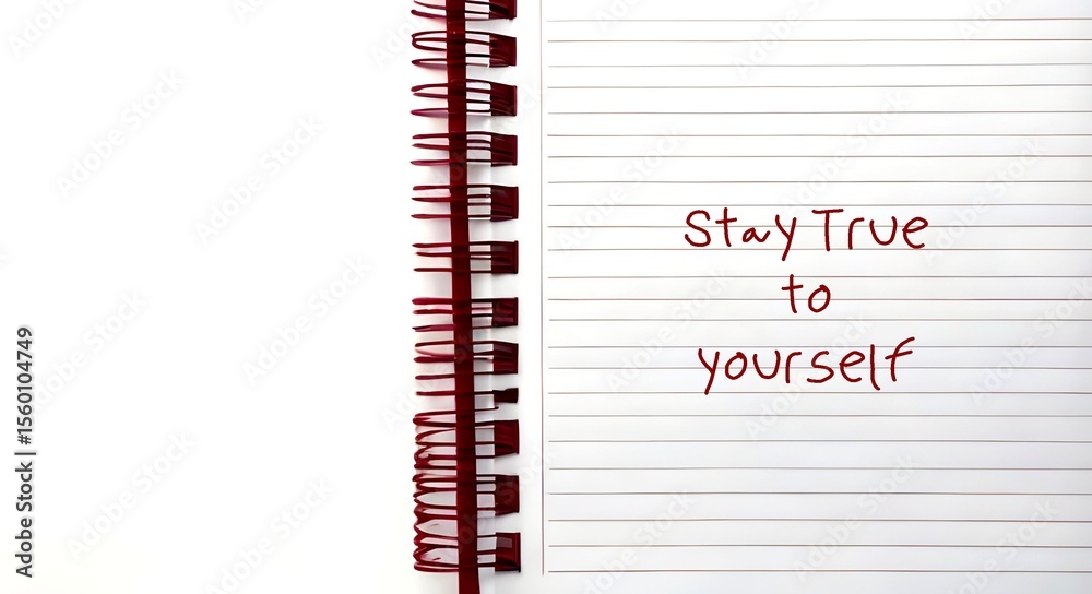 Red notebook with handwritten text - STAY TRUE TO YOURSELF - self awareness or knowing your own values, beliefs, preferences and be who you actually are Red notebook with handwritten text - STAY TRUE TO YOURSELF - self awareness or knowing your own values, beliefs, preferences and be who you actually are