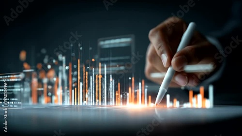 Hand drawing digital data chart on a surface