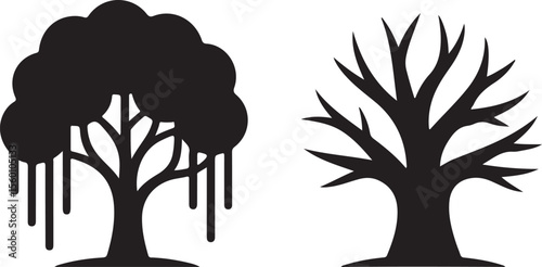 tree, silhouette, nature, forest, plant, growth, environment, woodland, trunk, foliage, branch, leaves, landscape, outdoor, greenery,
