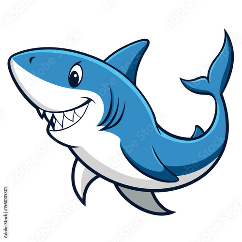A powerful and sleek shark in a dynamic swimming motion, on a plain white surface, a majestic ocean predator.